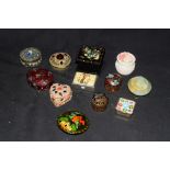 Collection of various mixed trinket and pill boxes to include Maltese enamelled example, Uzbek black