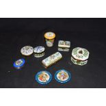 Collection of various Limoges and other French porcelain pill boxes of various shapes and designs