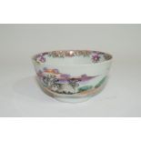 Small Chinese bowl, 18th century, with polychrome design of horses in a landscape, 9cm diam (rim