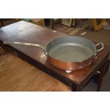 Large 19th century copper frying pan marked to side Elkington & Co, Patent, 82cm long