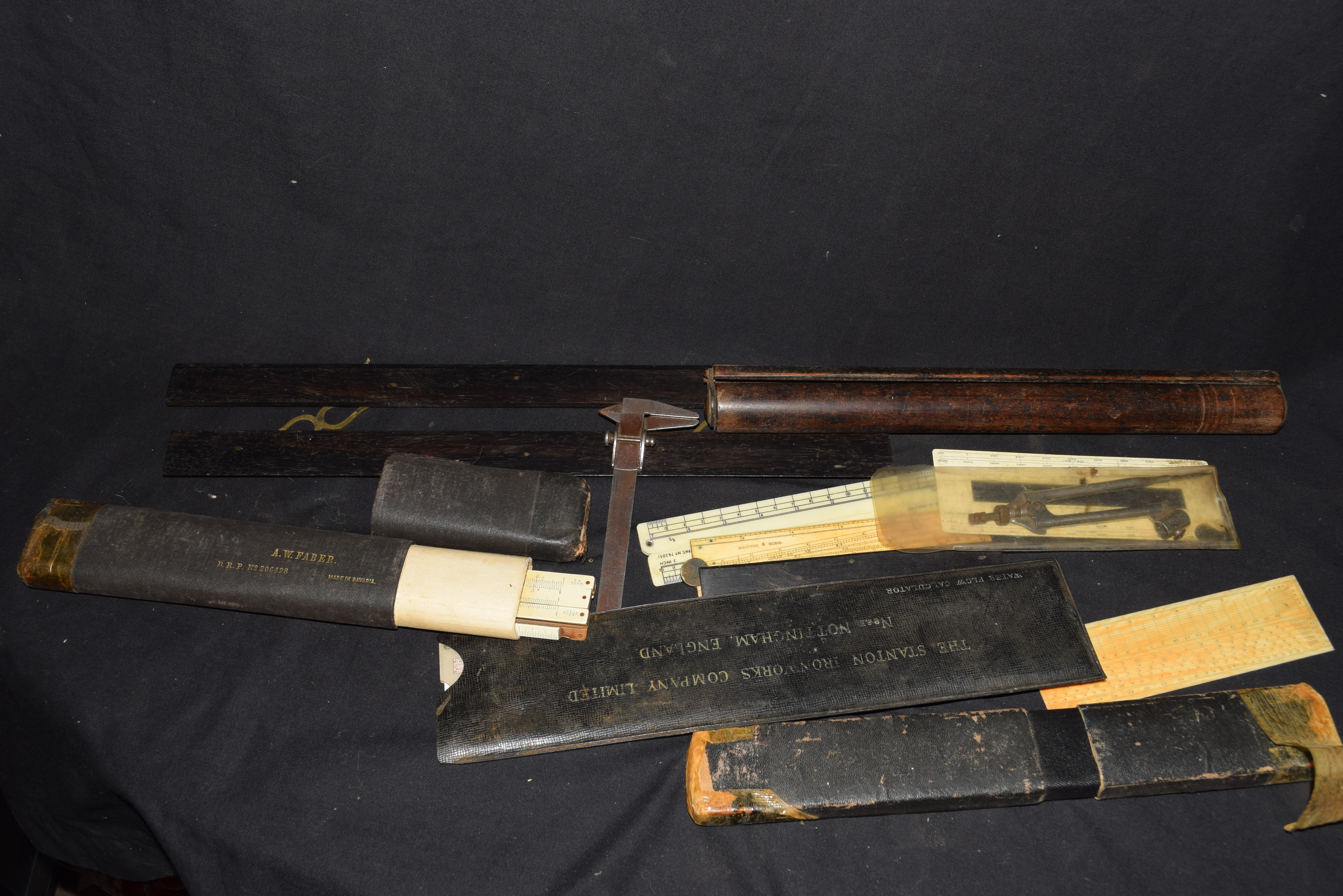 Mixed lot of rulers and drawing instruments comprising a small folding bone or ivory ruler marked "