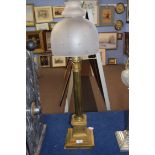 Palmer & Co patent oil lamp fitted with frosted glass shade with star cut decoration, raised on a