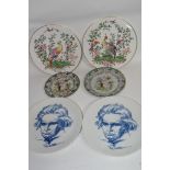 Group of decorative plates, mainly of Beethoven, the bases with cancelled Meissen crossed swords