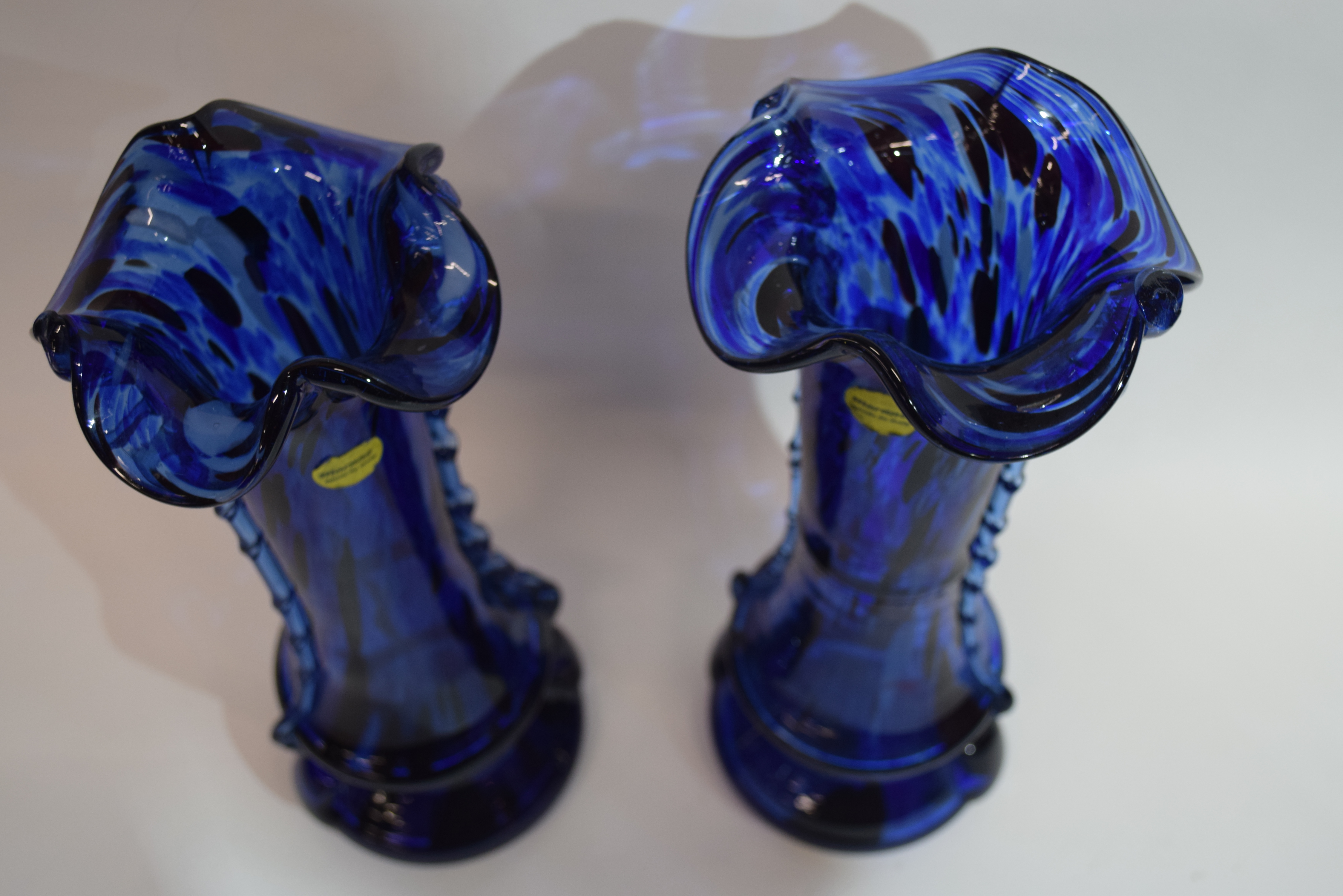 Pair of blue glass vases with trailing design in relief to either side, bearing label "Murano Italy" - Image 2 of 2