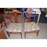 Pair of 19th century elm framed and fabric seated dining chairs with pierced backs