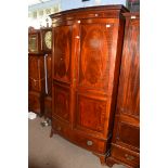 Large mahogany bow front armoire with inlaid decoration, width approx 108cm