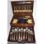 R Stewart Ltd, Glasgow, hardwood cased canteen of silver plated and steel cutlery, case 45cm wide
