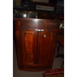 19th century mahogany corner cabinet of large proportions, the bow front body with two panelled