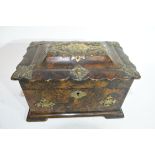 Mid-19th century painted papier mache tea caddy of shaped rectangular form, the painted decoration
