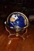 Contemporary hardstone mounted globe on moveable metal mount, total circumference approx 45cm