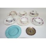 Quantity of Victorian tea wares with a design of purple flowers, together with a small metal dish