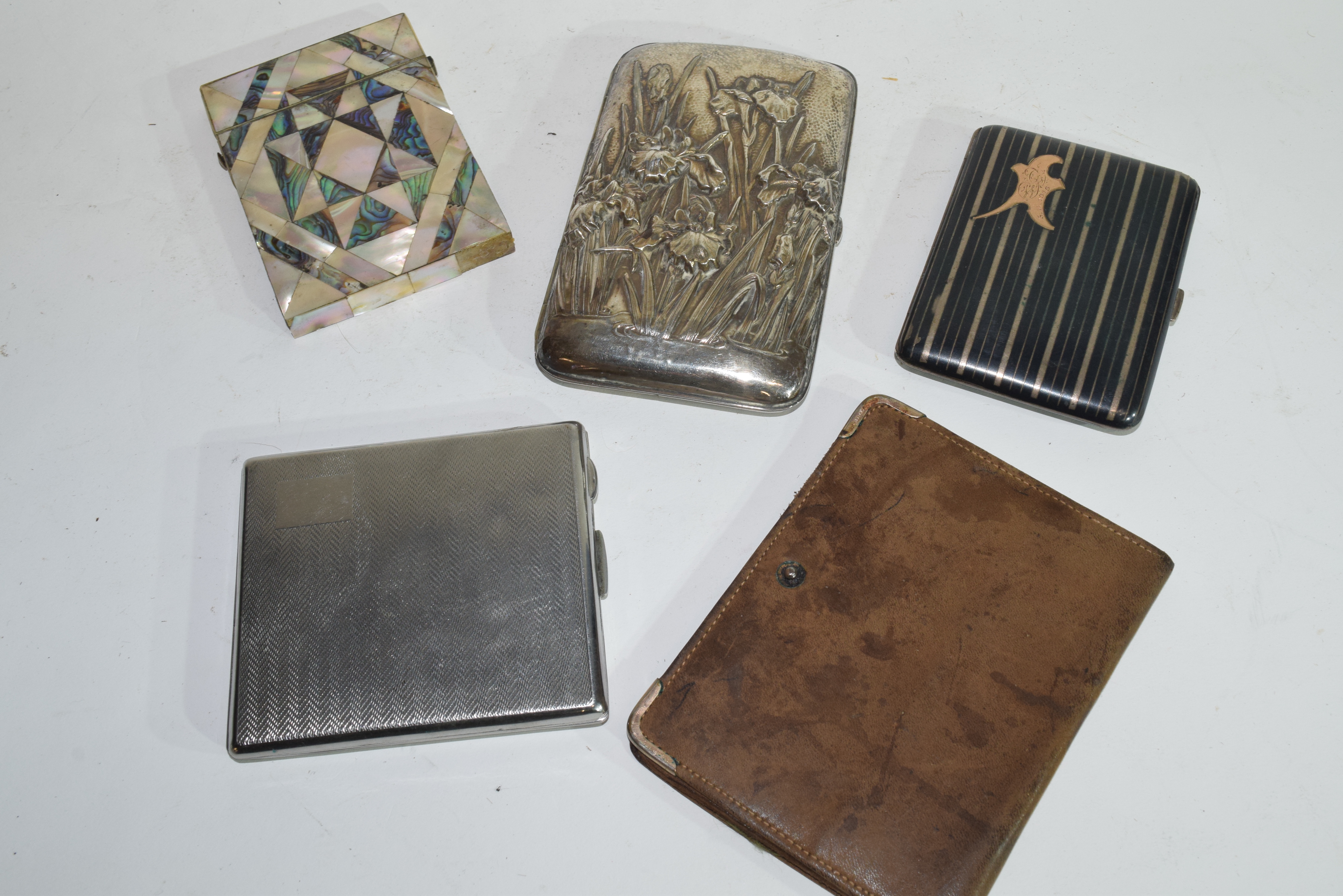 Collection of various cigarette and card cases to include a Victorian mother of pearl mounted card