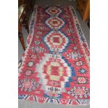 Modern Kilim in the Bor pattern, 355 x 152cm, originally purchased from The Kilim House, Fulham,
