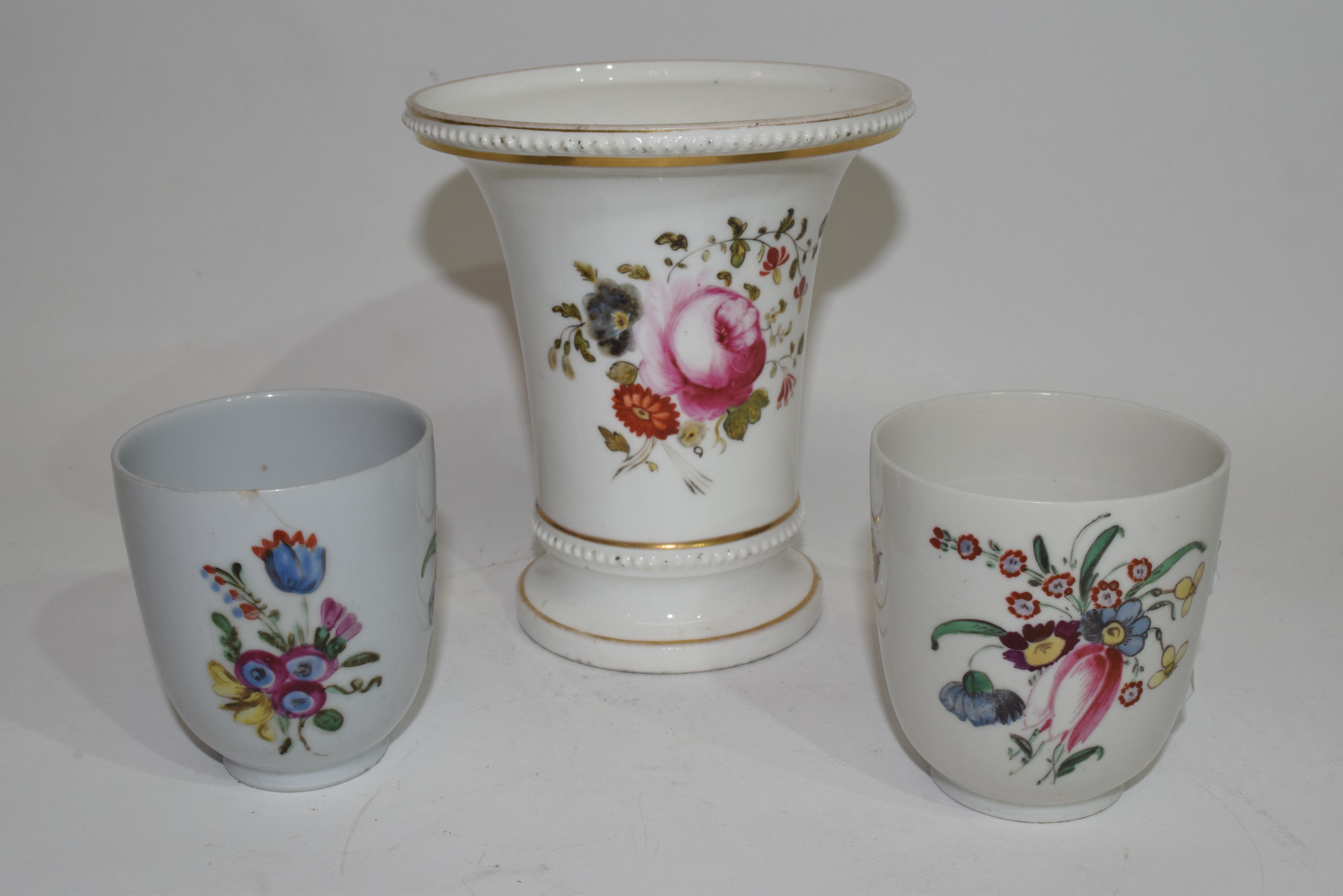 19th century English porcelain beaker vase, probably Spode, decorated with floral sprays, together