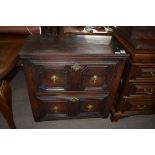 17th century and later oak Jacobean style chest of two drawers with mitred detail, 78cm wide