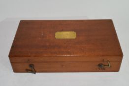 Vintage mahogany cased students drawing set, the pull out top tray/ blue velvet lined and fitted