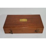 Vintage mahogany cased students drawing set, the pull out top tray/ blue velvet lined and fitted