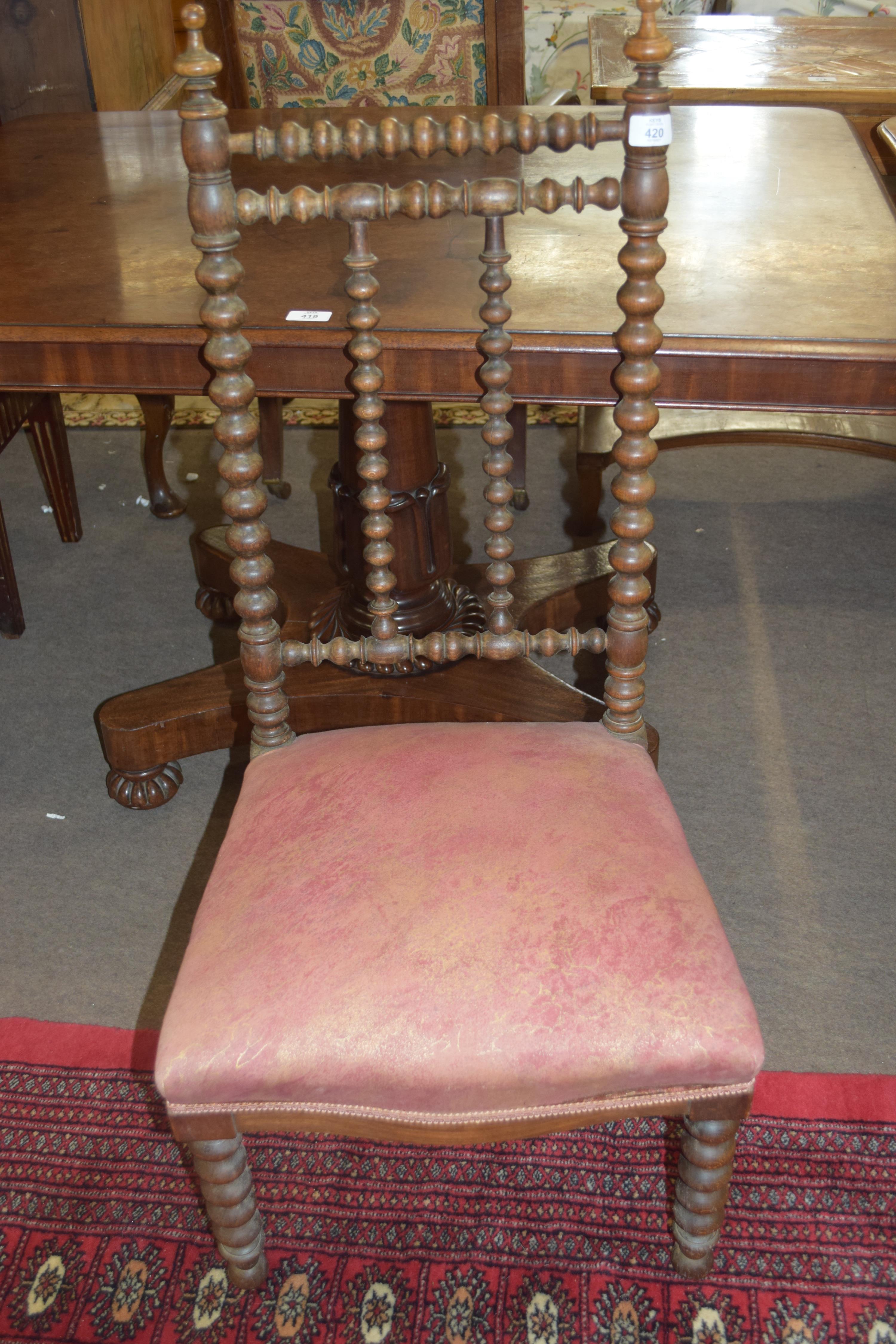 Late 19th century oak side chair with bobbin turned frame and upholstered seat, 100cm high