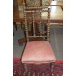 Late 19th century oak side chair with bobbin turned frame and upholstered seat, 100cm high