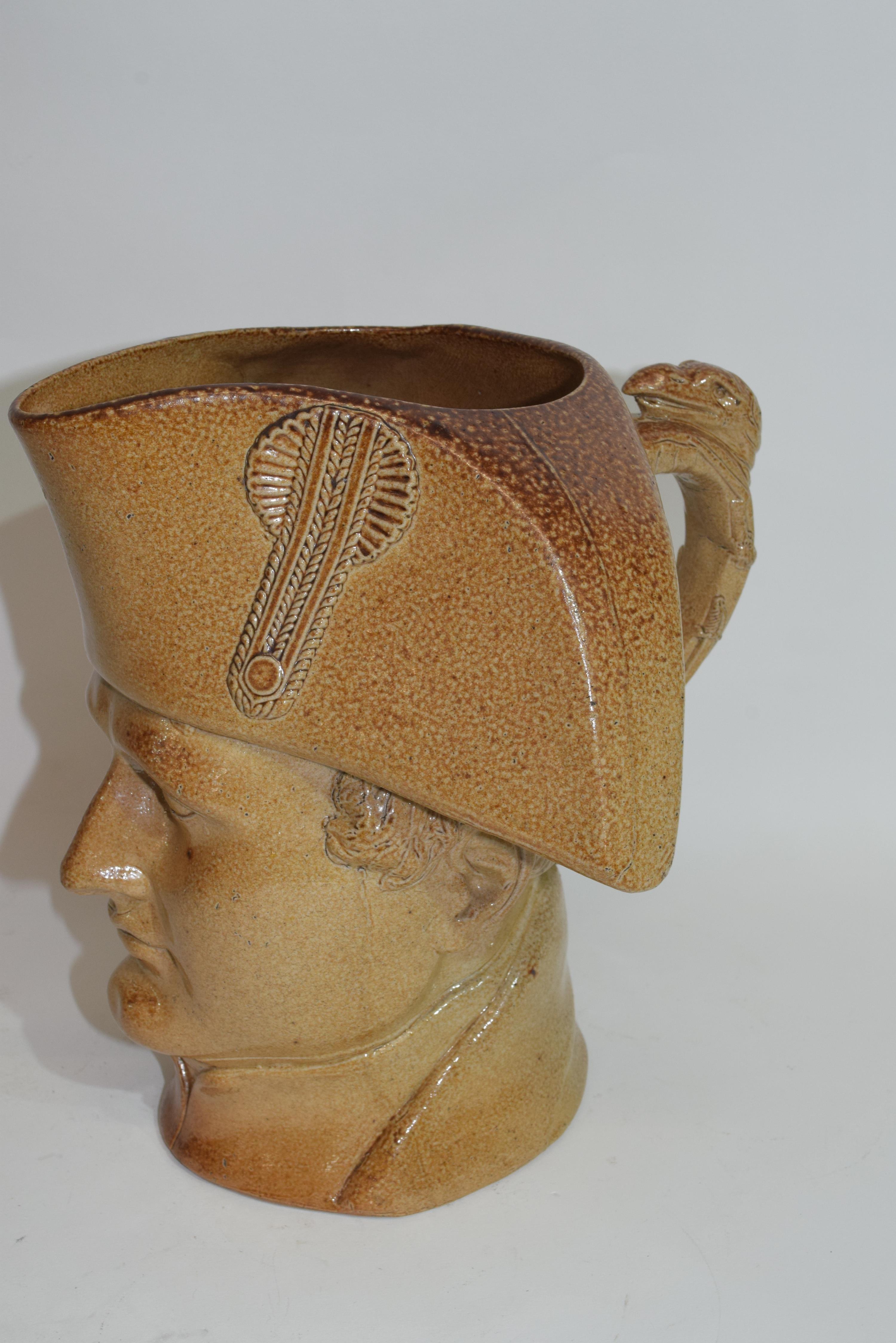 Good large salt glaze jug by Stephen Green, circa 1840, modelled as Napoleon wearing a tricorn