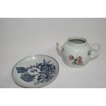 Worcester tea pot with flowers (a/f) and a Worcester fence pattern saucer (restored) (2)