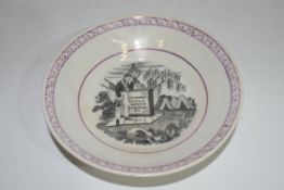 English porcelain small dish with lustre design commemorating the death of Frederick, Duke of York