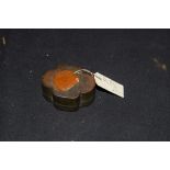 Small Chinese base metal box, probably antimony, of lobed form with pull off lid, 4cm wide, with