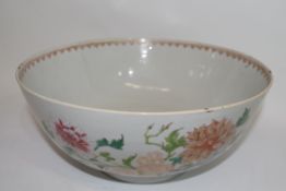 Large Chinese export porcelain bowl, 18th century, decorated in enamels in iron red and blue with