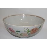 Large Chinese export porcelain bowl, 18th century, decorated in enamels in iron red and blue with
