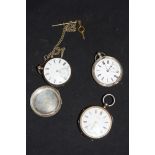 Collection of three silver cased key wind pocket watches comprising example marked "W Robinson,