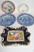 Quantity of English ceramics including a Coalport style dish decorated with flowers, two blue and