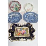 Quantity of English ceramics including a Coalport style dish decorated with flowers, two blue and