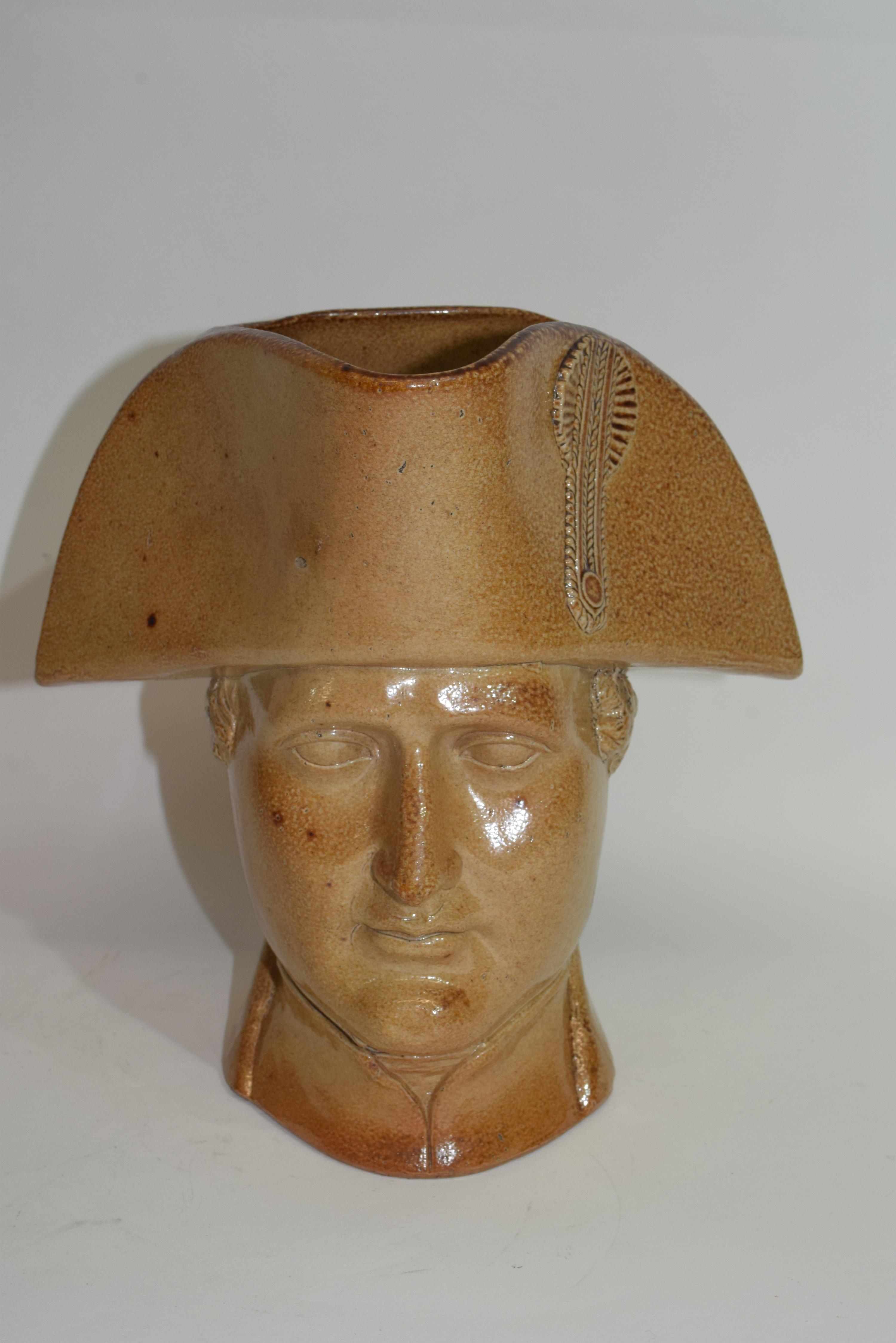 Good large salt glaze jug by Stephen Green, circa 1840, modelled as Napoleon wearing a tricorn - Image 2 of 3