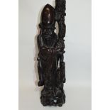 Chinese wood carving of Shou Lao converted for a lamp, 53cm high