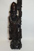 Chinese wood carving of Shou Lao converted for a lamp, 53cm high