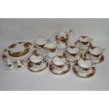 Royal Albert tea set in the Old Country Roses pattern comprising tea pot, milk jug, sugar bowl,