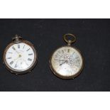 Mixed lot comprising two white metal cased pocket watches comprising an enamel dialled example,