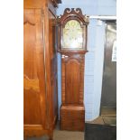 Feltham Harleston, 19th century longcase clock with painted arched dial with shell spandrels and