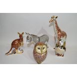 Quantity of Royal Crown Derby gold stopper paperweights including models of a donkey, giraffe,