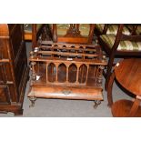 Victorian walnut veneered Canterbury magazine rack of typical rectangular form fitted with a