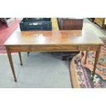 19th century mahogany side table of rectangular form decorated with black inlaid detail fitted