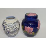 Moorcroft jar and cover, the blue ground with floral design
