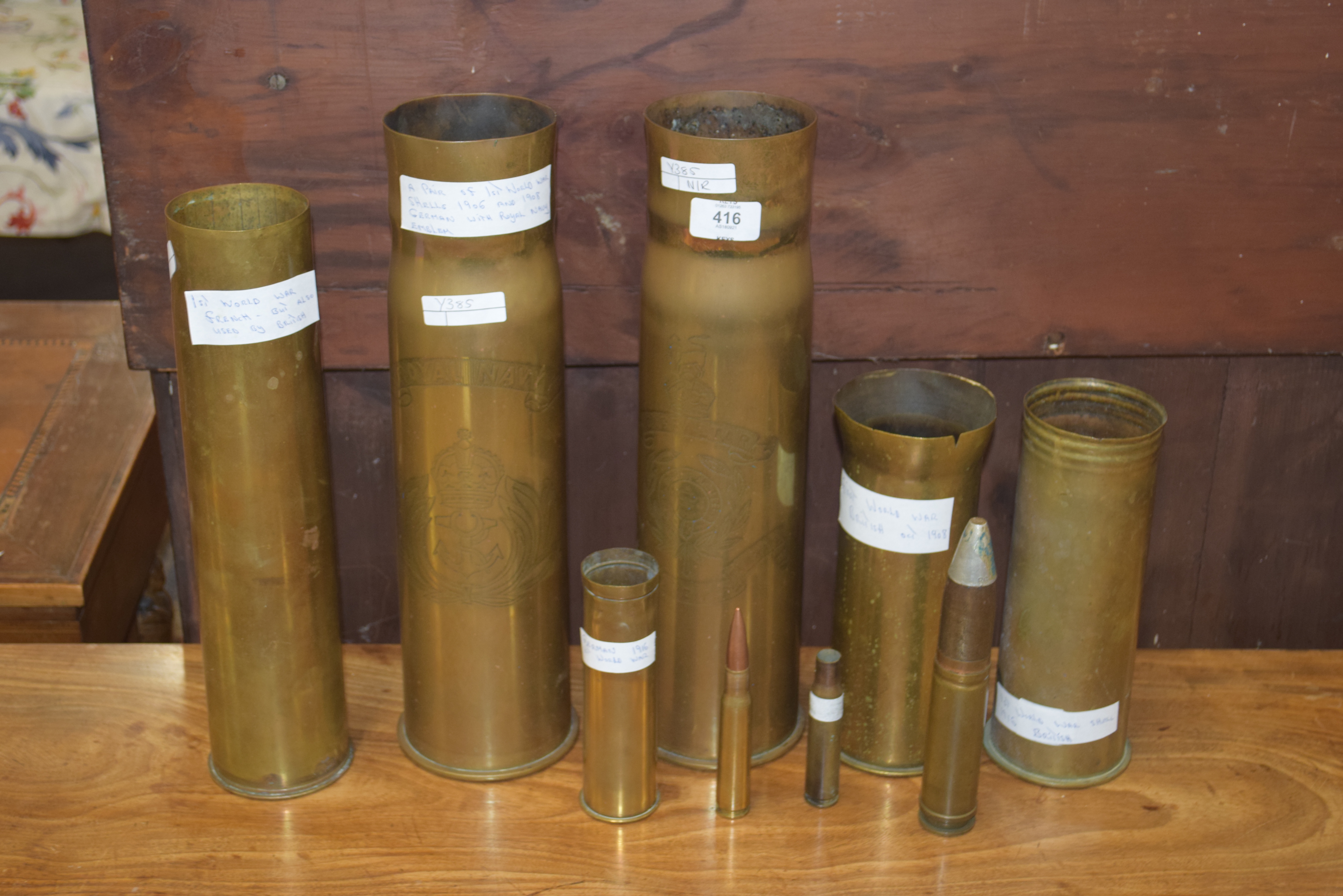 Collection of various trench art and other WWI brass shells to include example marked with Royal - Image 2 of 2