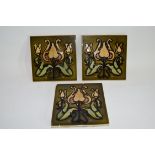 Set of three Art Nouveau style tiles with majolica type glaze (3)