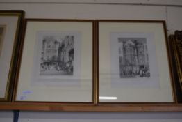 TWO BLACK AND WHITE ENGRAVINGS, 'OLD BULK SHOP, TEMPLE BAR' AND 'HOUSE OF SIR PAUL PINDAR', BOTH F/
