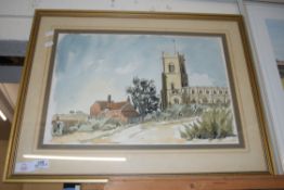 ANN PLESTED, STUDY OF RURAL CHURCH, WATERCOLOUR, FRAMED AND GLAZED, 65CM WIDE
