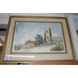 ANN PLESTED, STUDY OF RURAL CHURCH, WATERCOLOUR, FRAMED AND GLAZED, 65CM WIDE