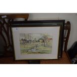 RON NEWSTEAD, PEACOCK HOUSE, OLD BEETLEY, WATERCOLOUR, TOGETHER WITH M PORTER, STUDY OF A VILLAGE