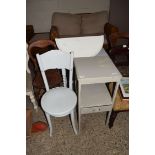 MIXED LOT OF FOUR PIECES OF PAINTED FURNITURE COMPRISING A BENTWOOD CHAIR, TWO TIER BEDSIDE CABINET,