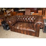 VINTAGE BROWN LEATHER CHESTERFIELD TWO-SEATER SOFA